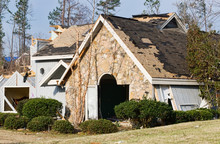 Tornado Destroyed Wood And Stone Exterior Residential House