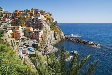 Sticker - Manarola , the oldest  Cinque Terre villages, in Liguria, northern Italy