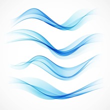 Set Of Abstract Blue Waves. Vector Illustration