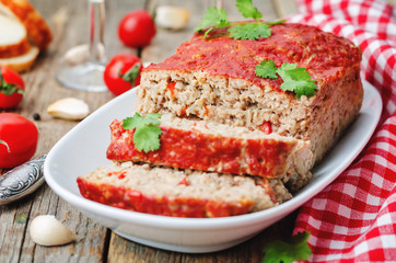 Wall Mural - meatloaf with onion, pepper and garlic