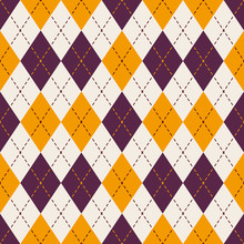 Seamless Purple And Yellow Diamond Check Dot Line Pattern Background.
