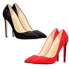 Vector Illustration Of Fashionable Red And Black Women's Shoes