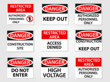Danger And Restricted Area Workplace Signs Set
