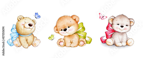 Fototapeta na wymiar Set of 3 cute Teddy bears