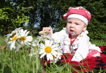 Wall Mural - little girl on a picnic