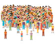 flat illustration of male community with a crowd of guys and men