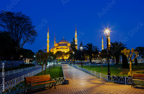 Plakat Błękitny meczet w Istanbuł przy nocą, Turcja (sułtanu Ahmed meczet)