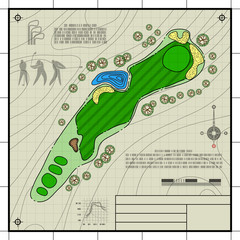 Wall Mural - Golf course layout blueprint drawing