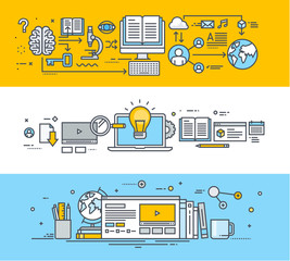 Wall Mural - thin line flat design banners for video tutorials, online training courses, online universities, onl