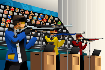 Poster - People Shooting with Rifle at a Target in the Competition