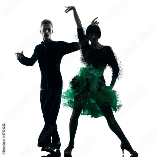Cuadros en Lienzo Par de elegantes bailarines bailando silueta