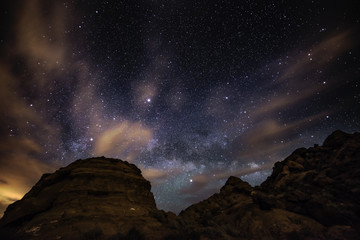 Beautiful Night Starry sky with Rising Milky Way Valley of Fire