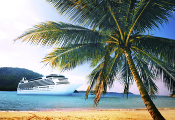 Wall Mural - Summer Tropical Island Beach Cruise Ship Concept
