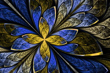 Beautiful Fractal As Flower Or  Butterfly In Stained Glass Windo