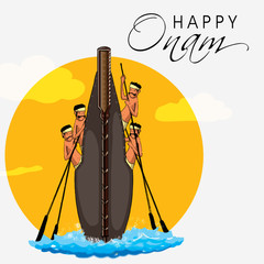 Wall Mural - Snake boat with people for Happy Onam.