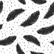 Vintage Feather seamless background. Hand drawn illustration 