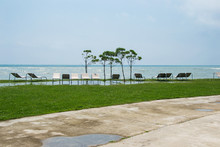 Seaside Resort, Chaise Longue, Black Sea, Grass, Trees, Puddle Sidewalk