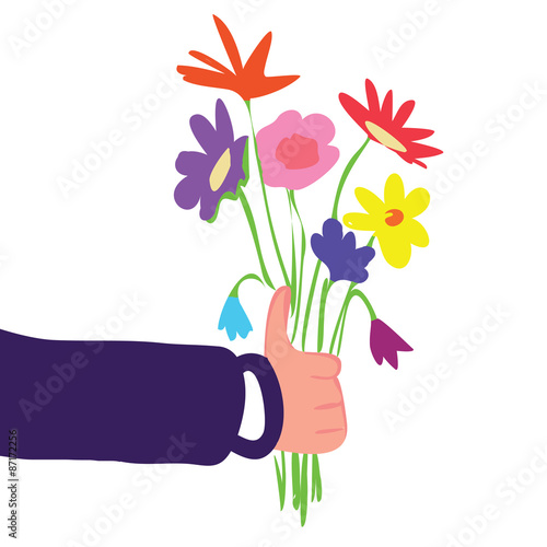 A man gives flowers hand flower beauty vector gift bouquet of flowers