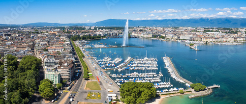 Fotomural Aerial view of Leman lake - Geneva city in Switzerland
