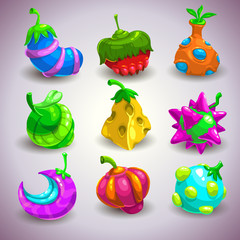 Canvas Print - Set of funny colorful fantasy fruits, vector illustration