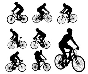 Poster - bicyclists silhouettes set