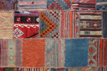 Greek rug handcrafted worked in patchwork