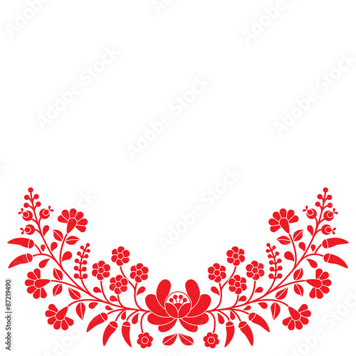 Cuadros en Lienzo Hungarian red floral folk pattern - Kalocsai embroidery with flowers and paprika