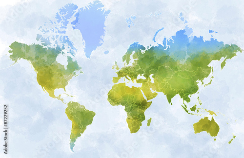 Cartina mondo, disegnata illustrata pennellate, confini Stati Poster