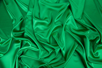 Wall Mural - Green silk cloth with some soft folds.