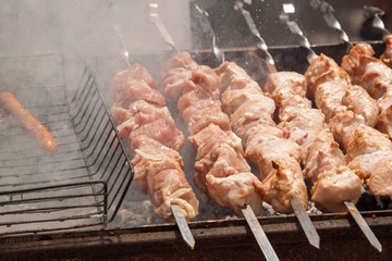 Appetizing fresh meat shish kebab.