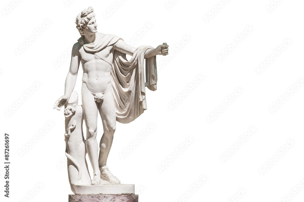 Statue of Apollo Belvedere isolated on white - obrazy, fototapety, plakaty 