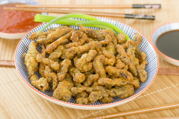 Wall Mural - Crispy Beef - Oriental battered and deep-fried beef with sweet chilli sauce.