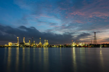 Oil and gas refinery at twilight - Petrochemical factory