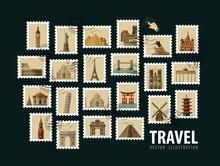 Travel, Vacation Vector Logo Design Template. Postage Stamp Or
