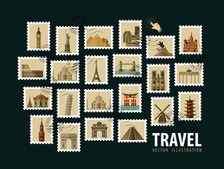 travel, vacation vector logo design template. postage stamp or