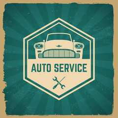 car repair service label on grunge background. vector eps10 illu