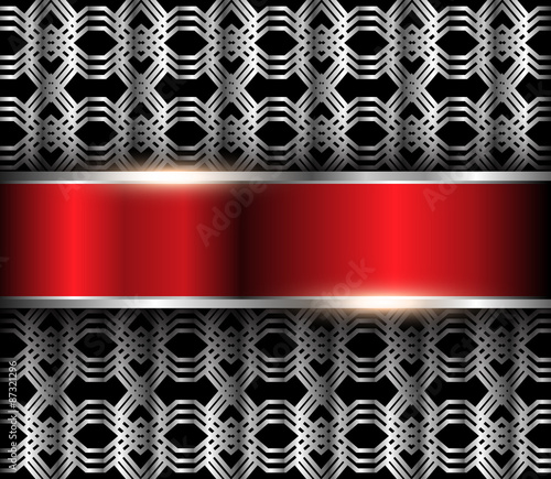 Abstract metallic background with banner and silver ornaments