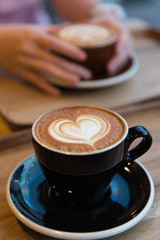 Wall Mural - Latte Art on Wooden Tray