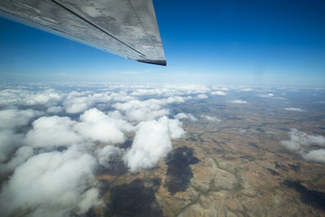 Aerial view of country in venezuela over clouds