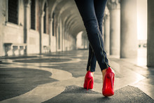 Walk In Venice In Red High Heels