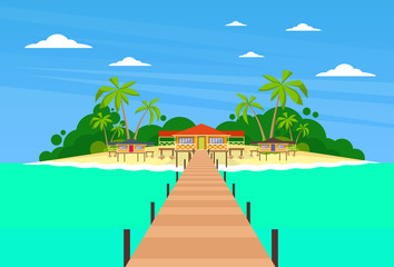 Wall Mural - Tropical Island Long Pier Summer Vacation Paradise Ocean 