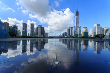 Wall Mural - Modern skyline and buildings with empty square floor