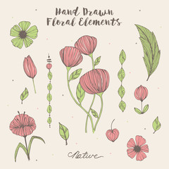 Wall Mural - hand drawn floral elements