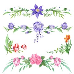 Wall Mural - Elegant Watercolor Floral Vignettes