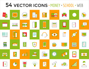 Wall Mural - Vector objects icons set. Business or School and Money symbols