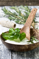 Wall Mural - sea salt with fresh herbs