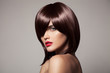 Beauty model with perfect long glossy brown hair. Close-up portr
