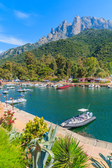 Wall Mural - Boats in Porto harbor on sunny summer day. Porto is a small village to the west of Corsica, ideally placed for exploring this beautiful region of Corsica island, France