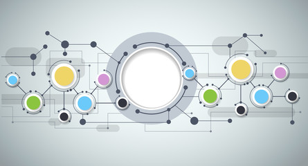 Abstract molecules and communication technology with integrated circles with Blank space for your design. Vector illustration global social media concept. Light gray color background.