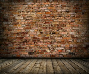 old grunge interior with brick wall and floor